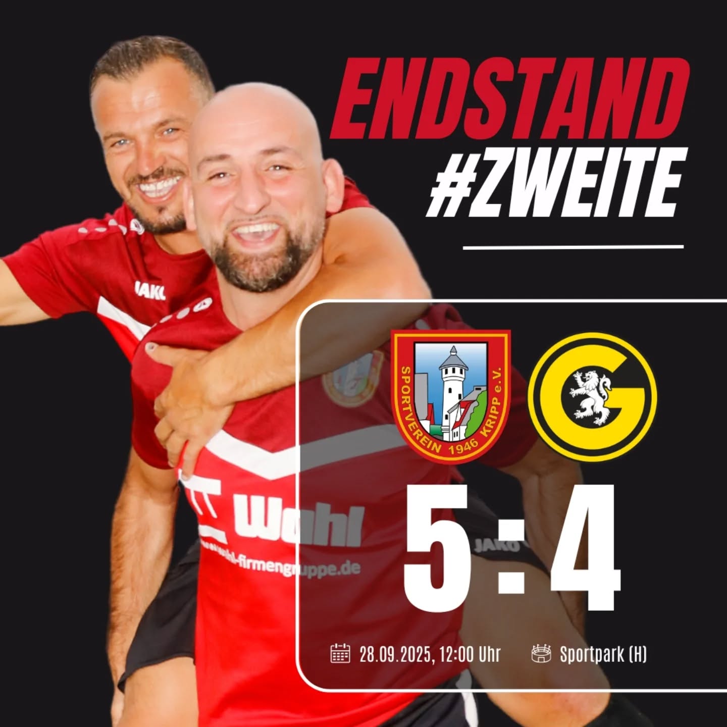 ZWEITE MANNSCHAFT FEIERT SPEKTAKULÄREN HEIMSIEG
Unsere zweite Mannschaft gewinnt ein packendes Spiel gegen die Grafschafter SG II mit 5:4! 💥
Nach frühem Rückstand drehten Ardian Zuka und Liridon Zeneli die Partie noch vor der Pause. Nach dem Ausgleich der Gäste zeigte sich unser Team eiskalt: Innerhalb von acht Minuten erhöhten Zuka, Azizi und Engelhardt (mit Traum-Freistoß 🎯) auf 5:2.
In der Schlussphase wurde es noch einmal spannend, doch die drei Punkte blieben verdient in Kripp. 🙌
👉 Den ausführlichen Spielbericht findet ihr auf unserer Homepage!
#SVKripp #Heimsieg #Kreisliga #Fußballliebe #Kripp #Heimstärke #Torfestival #ComeOnKripp